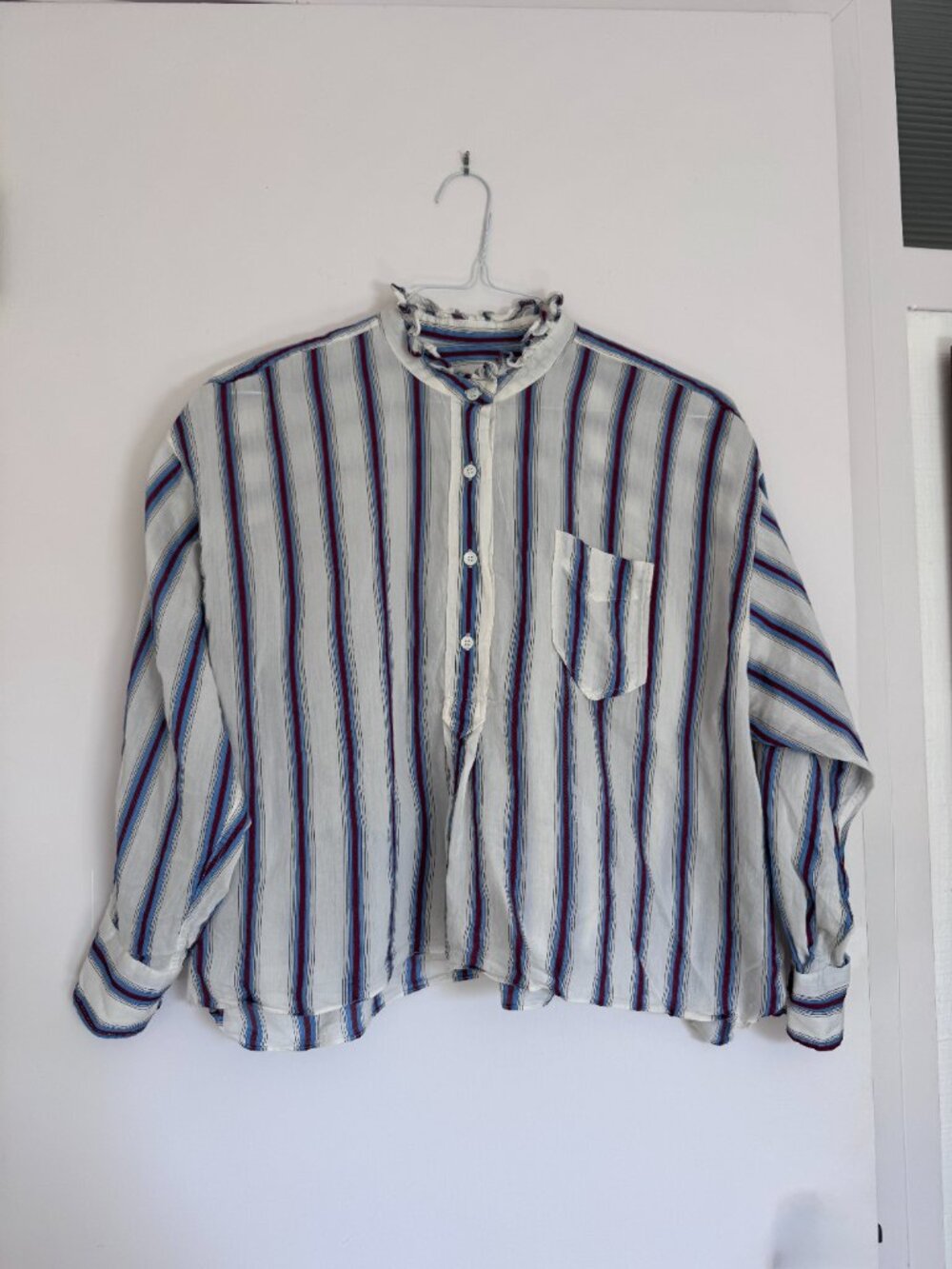 Isabel Marant Etoile Striped Ruffle Collar Blouse White Blue Top FR 34 - Picture 5 of 8